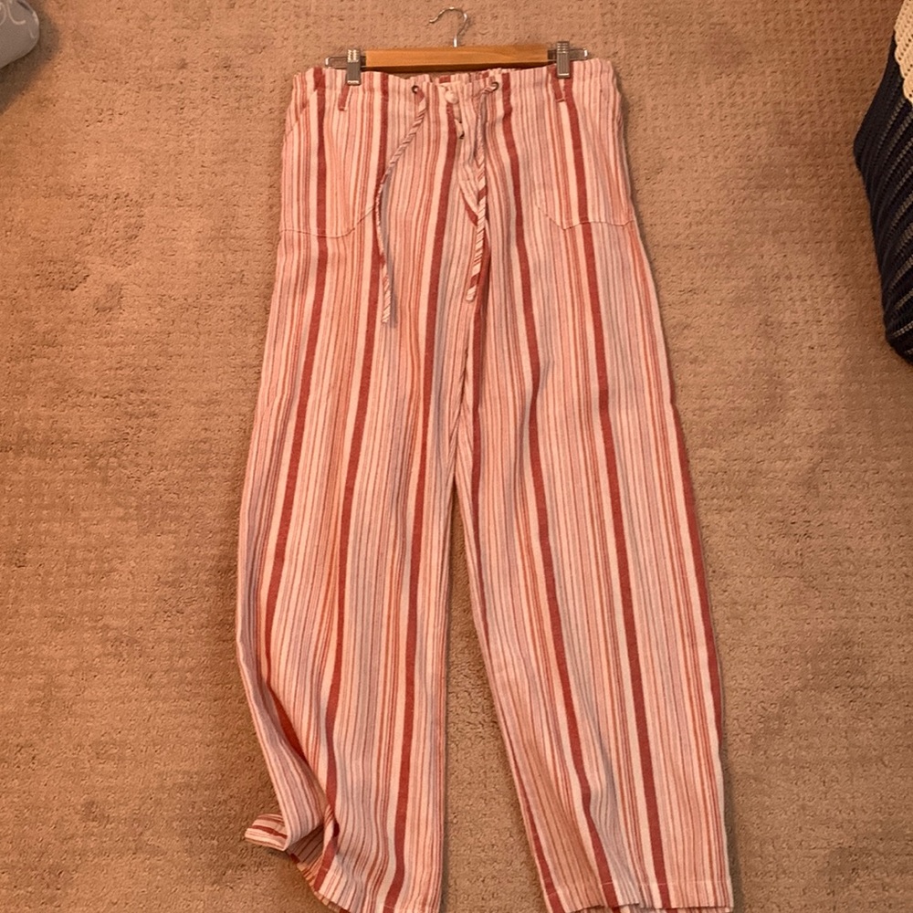 Red white and pink striped pants with zipper